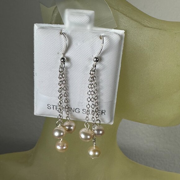 NEW Sterling Silver and Genuine Pearl Dangling Earrings - Picture 4 of 6
